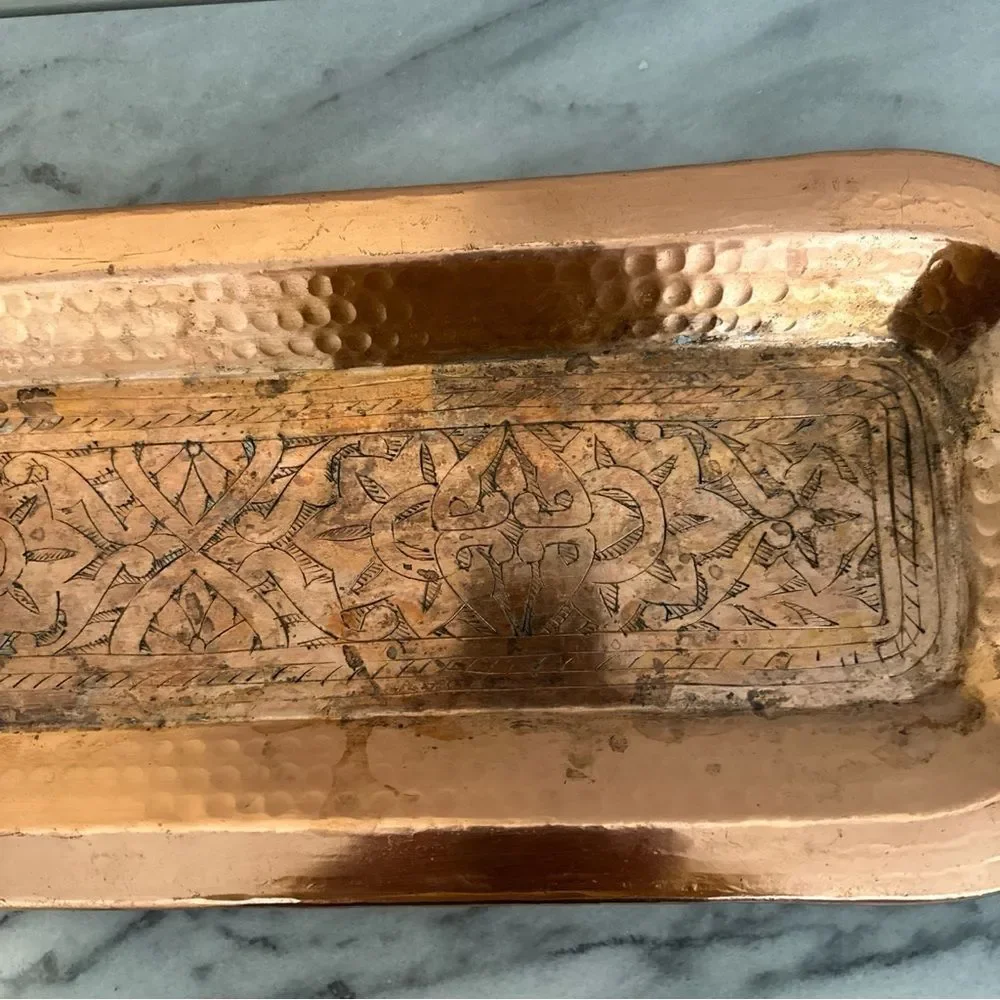 Copper Vanity Tray floral embossed hammered design